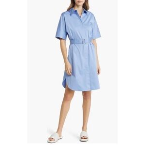 Boss Dashile Stretch Belted Cotton Shirtdress Light Blue 12